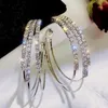 Hoop Earrings Luxury Temperament Set Rhinestone Large Circle Female C-shaped Fashion Party Jewelry Accessories