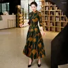 エスニック服春秋のマンダリンカラーハーフスリーブa-line改善チョンサムエレガントな伝統的な中国スタイルのドレス女性qipao