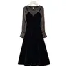 Casual Dresses Autumn Large Size Women's Fat Sister Dress French Style Was Thin Foreign Age-reducing Belly Long Black