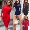 Robes décontractées Sexy Femmes Robe en dentelle à manches longues Femmes Skinny Turtleneck Femme Vêtements Moulante Femme Solide Court Mini