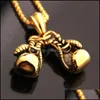 H￤nge halsband 2st/set mens unisex rostfritt st￥l sier f￤rg/guld svarta boxhandskar halsband sport colar smycken jul dr dht4k