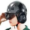 Carbon Fiber Pattern Safety Helmet With Visor For Engineer Goggles Construction Hard Hat CE Earmuffs ABS Work Cap Men