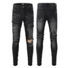 2023 hip-hop high street fashion brand jeans retro torn fold stitching men's designer motorcycle riding slim pants size 28-40.