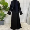 Etniska kläder muslimska cardigan kvinnor Mellanöstern stor storlek Fashion Sequins Stitching Robe Belt Abaya Dubai Turkiet