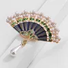 Brooches Retro Chinese Ethnic Style Enamel Painted Fan Brooch For Women's High-End Drip Oil Suit Corsage Pin Accessories Jewelry Gift