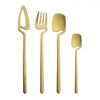 Dinnerware Sets 4Pcs Black Matte Cutlery Set 304 Stainless Steel Gold Knife Fork Spoon Dinner Kitchen Flatware Tableware