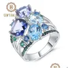 Rings de cluster gems balé de balé de quartzo místico topázio gemstone anel 925 esterling sier para mulheres casamento bijoux gota delive dhohi