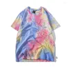 Men's T Shirts Summer Gradient Short Sleeve Man Hipster Trend Cotton Tie-Dye Color Loose Casual Streetwear Male Tops Tees Individual Design