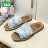 2023 Kapcia Designer Women Woody Flat Mule Sandals Sandals Sail Black White Olive Linen Beige Red Pink Hafted Slipper Outdoor Slajdes Buty Women Buty