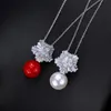 Pendant Necklaces ThreeGraces Elegant Handmade Cubic Zircon Snowflake With Red Pearls Drop Necklace For Women Fashion Jewelry Gift PN038