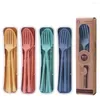 Dinnerware Sets 4Pcs Wheat Straw Portable Tableware Set Knife Fork Spoon Chopsticks Student Outdoor Travel Gift Cutlery