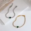 Braccialetti di collegamento Greatera Squisito braccialetto di fascino del cuore di zirconia cubica verde per le donne Catena di gioielli in acciaio inossidabile dorato Pulseras Femme