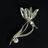 Broche de luxe Imitation perle Magnolia pour femmes, incrustée de Zircon émail fleur, broche de costume manteau, bijoux à la mode cadeau