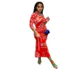 Vestidos casuais ewsfv 2023 primavera e outono mulheres moda moda moderna impressa na cintura esbelta vestido vermelho de manga comprida