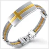 Linkarmbanden 7.67 "15 mm 316L roestvrij staal zilvergoud kleur draad dames armband bangle kruisvorm cadeau