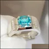 With Side Stones Fashion Luxury Domineering Imitation Moissanite Diamond Hearts And Arrows Blue Green Zircon Ring Suitable For Weddi Dh29O
