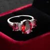 Eheringe, klassisches Design, roter ovaler Zirkonia-Stein, Jahrestagsgeschenk für Liebhaber, anmutige Dame, Party-Fingerschmuck