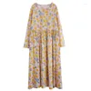 Casual Kleider Drucken Floral Langarm Lose Vintage Herbst Urlaub Outdoor Prairie Chic Reise Maxi Kleid Frauen Frühling