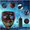 Maschere per feste 2023 Maschera festiva di Halloween Led Light Up Divertente The Purge Election Year Festival Forniture per costumi cosplay Consegna di goccia H Dhpm2