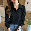 Kadınlar bluzlar Sonbahar Koreli Şifon Kadın Gömlek Zarif Uzun Kollu Siyah İş Ofisi Leydi Buton Up Gömlek Topları