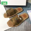 2023 Kapcia Designer Women Woody Flat Mule Sandals Sandals Sail Black White Olive Linen Beige Red Pink Hafted Slipper Outdoor Slajdes Buty Women Buty