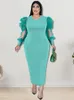 Robes grande taille en offres avec manches en maille femmes élégantes fête robe mi-longue unie vente en gros