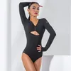 Bühne tragen 2023 Latin Dance Top Frauen Sexy Hohl Bodysuit Damen Tango Salsa Cha Rumba Samba Tanzen Kleidung Praxis DNV13535