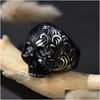 Cluster Ringe Einzigartige Gothic Skl für Männer Schwarz Silber Farbe Edelstahl CZ Stein Ring Heavy Metal Motor Biker Schmuck Drop Lieferung Dhjry