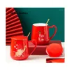 Muggar tecknad djur kaffe mugg med lock och sked aff￤rs blomstrande kinesiska ￥ret f￶r oxmj￶lk kopp keramik te droppe leverans hem dhb2i