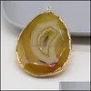 Charms Natural Semiprecious Stone Pendant Yellow Agate Gilded Edge 40x50mm Diy Sieraden maken Ketting Bracelet Giftcharms Drop Deli Otixp