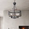 Lustre da fazenda para sala de jantar com tambor iluminação iluminada iluminação preta luminárias com grãos de madeira 15 polegadas dia 4 luz