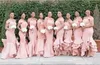 Peach Bridesmaid Dresses Mermaid Halter lace Up Elastic Satin African Bridesmaid Dress Plus Size for Women Wedding