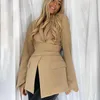 Kvinnors kostymer 2023 Fashion Autumn Women's Pure Color Temperament Suit Cardigan Lace-up midja LAPEL Slim Långärmad jacka Kvinnor