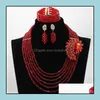 Earrings Necklace 5 Layer African Nigerian Beads Traditional Bridal Wedding Party Jewelry Set Bracelets Hx117 Drop Delivery Sets Otvxv