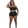 Tute da donna Pantaloncini Completi da donna 2023 Summer Fashion Off Shoulder Crop Top Set Belt Up 2 Tuta da club a due pezzi