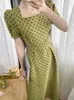 Robes de soirée Pause Café Robe Femme Française Vintage Dot Col Carré Haute Qualité Élégante A-ligne Femme Bureau Lady Robes 2023