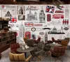 Papéis de parede personalizados murais 3D papel de parede Moda Decoração de casa retro nostálgica British European Style KTV Bar Coffee Background Wall1