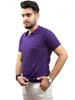 Erkek Tişörtleri Kulemoda Mor Renk İnce Çizgili Polo Yakası Örgü UNISEX T-SHIRT