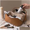 Scatole portaoggetti Contenitori Borsa per trucco di grande capacità Cosmetici in pelle Donna Mtifunction Articoli da toeletta Organizer Viaggio portatile Impermeabile Ca Dhwot