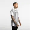Men's T Shirts Summer Loose Fitness T-Shirt Fashion Hip-Hop Stripes Casual Sports Short-Sleeved Polyester Quick-Drying