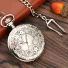 Pocket Watches Luxury Silver Gear Hollow Quartz Watch Chain Fob Arabic Numerals Display Antique Clock Gifts For Men Women