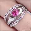 Cluster Rings 3 PCS Ring Set Elegant Women Heart Zircon Casual Party Engagement Wedding Drop Delivery Jewelry Dhicq