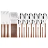 Dinnerware Sets 24Pcs Wooden Handle Western Flatware Set Stainless Steel Cutlery Service Knife Fork Spoon Teaspoon Dinner