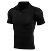 Men's T Shirts Zipper Fitness Short Sleeve Training Running Elasticity T-shirt Sports Fast-drying Clothes Tight Leisure Sleeves