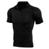 Heren t shirts rits fitness korte mouw training hardloopelasticiteit t-shirt sporten snel drogende kleding strakke vrijetijdsmouwen