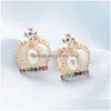 Stud Ladys Accessories For Women Fashion Jewelry Refined Colorf Rhinstone Golden Crown Pearl Princess Earrings Drop Delivery Dhj4X