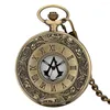 Pocket Watches Vintage Bronze Steampunk Quartz titta på antika ihåliga romerska siffror Punk Halsband Pendant Chain Gifts for Men Women