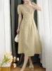 Feestjurken Koffie pauze Franse vrouw jurk vintage stip square kraag hoogwaardige elegante A-lijn vrouwelijk kantoor Lady Vestidos 2023