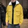 Hommes vers le bas hiver coréen court revers grande taille ample Simple couleur unie tout-match décontracté hommes outillage coton vêtements marée