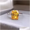Cluster Rings High Carbon Diamond 1CT Citrine Gemstone Solid Sier 100 925 Fine Jewelry Par Finger Ring For Women Partihandel Drop de Dhduc